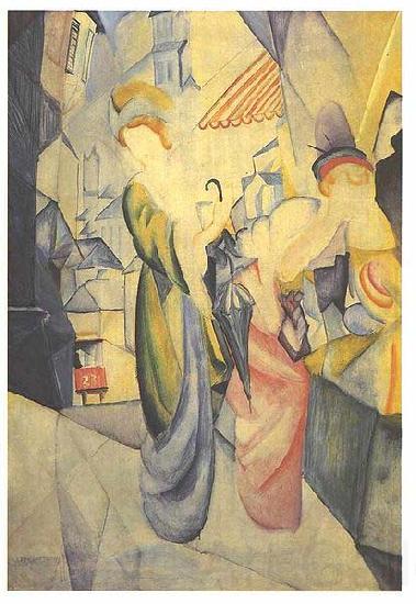 August Macke Bright woman in front of a hat store